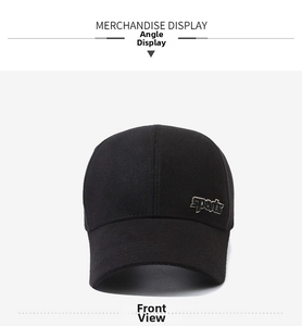 Front view of black sports baseball cap featuring side embroidery for men