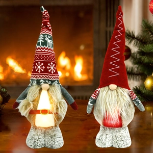 Christmas Gnome Plush Doll LED Glowing Light Up Swedish Tomte Knitted Fabric Handmade Xmas Desktop Decoration Ornament Home Party Festive