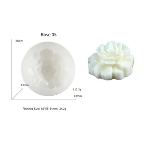 Detailweergave van de 3D roos siliconen mal voor kaarsen met exacte afmetingen en details