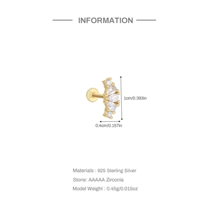 Detail of S925 sterling silver heart crown labret stud with AAAAA zirconia stones
