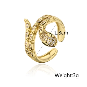 Detailed view of gold snake-shaped ring showing 1.8cm inner diameter and 3g weight details