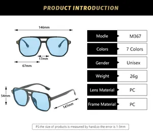 Detailed size chart for M367 aviator sunglasses with dimensions in millimeters