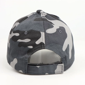 Rear view of urban camouflage cotton baseball cap with adjustable velcro strap
