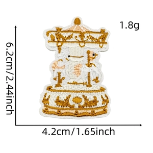 Detailed view of carousel embroidery patch with dimensions 6.2cm height and 4.2cm width