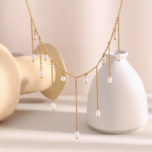 Collier À Franges En Acier Inoxydable Vintage Avec Künstliche Perles D'Imitation Plaqué Or 18K Bijoux Élégants Pour Femmes
