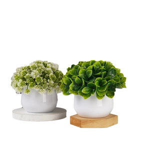Artificial potted plant duo with light green needles and dark green leaves in white pots