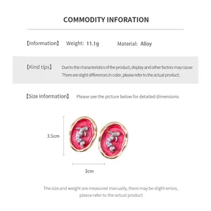 Size guide for oval koi fish alloy earrings featuring dimensions and technical weight data