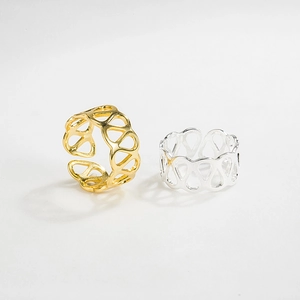 Minimalist 925 sterling silver hollow mesh open rings in gold and silver finishes