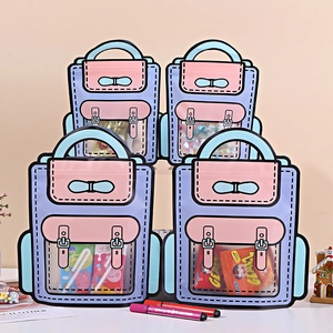 Cartoon schoolbag shaped cookie packaging bags with handles and clear display window