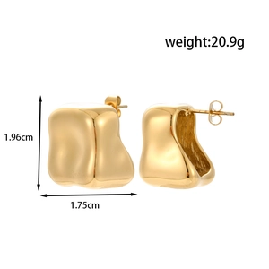 Gold plated stainless steel geometric drop earrings with polished surface and 1.96cm height