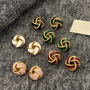 French Retro Knot Stud Earrings Gold Plated Enamel Twisted Rope Elegant Jewelry Accessory For Women