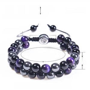 Double-layer 8mm purple tiger eye and obsidian braided triple protection bracelet