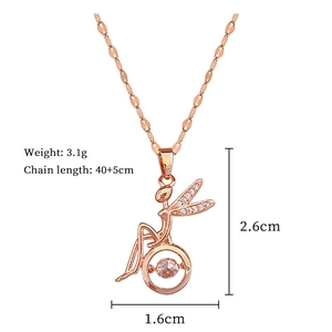 Detailed specs of rose gold fairy necklace with moving stone and sparkling crystals