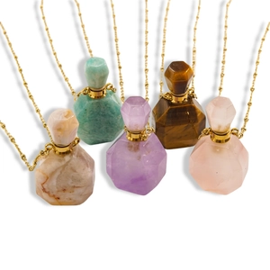 European luxury stainless steel gold necklaces with colorful natural stone perfume bottles
