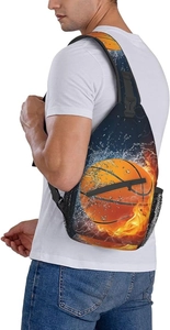 Sac de poitrine sport pour enfants et adultes avec imprimés basketball feu et glace