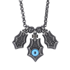 Men Pendant Necklace Stainless Steel Blue Evil Eye Shield Gothic Punk Vintage Hammered Jewelry