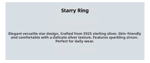 Detail showcasing S925 sterling silver star ring material with sparkling cubic zirconia