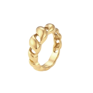 Golden twisted chain ring with hollow heart design in minimalist stainless steel