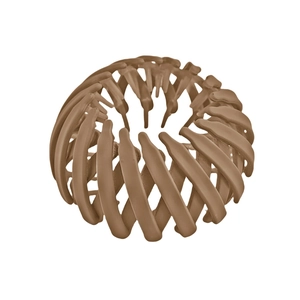 Detail of a brown flocked expandable bird nest hair clip for bun and ponytail styling