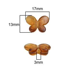 Translucent amber gradient butterfly acrylic beads with 17mm x 13mm x 3mm dimensions