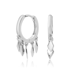 Elegant S925 sterling silver hoop earrings with hanging geometric rhombus charms
