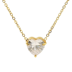 Elegant heart-shaped zircon pendant necklace with gold plated stainless steel chain