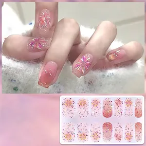 Adesivi per unghie sfumati rosa con glitter colorati e trama gel 3D modello CS-450
