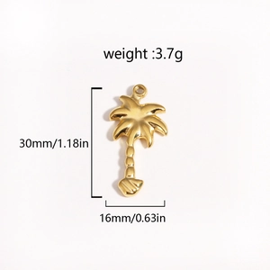 Detailed view of golden palm tree pendant dimensions with 30mm height and 3.7g weight