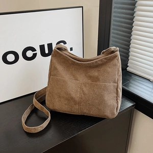 Corduroy Tote Bag Large Capacity Crossbody Shoulder Bags Retro Casual Solid Color Adjustable Strap For Women Daily Use
