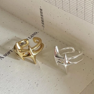 Minimalist S925 sterling silver adjustable open star rings in gold and silver finish