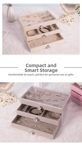Three-tier clear acrylic jewelry box with velvet lining showing ring slots and drawers