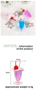 Detailed view of sundae cup keychain with measurements 6cm height and 3cm diameter
