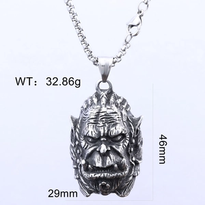 Detailed view of punk orc skull pendant with 46mm height and 29mm width dimensions