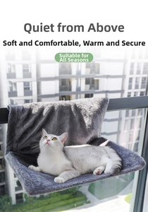 Cozy grey plush cat hammock for balcony showing stable hanging support and a resting cat