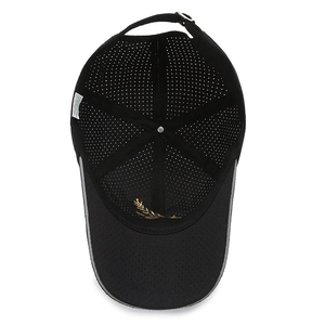 Black mesh baseball cap with wheat embroidery on brim and adjustable strap