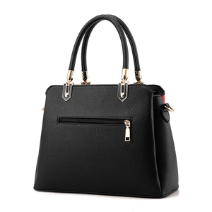 Classic black textured leather handbag for women with dual handles and gold hardware