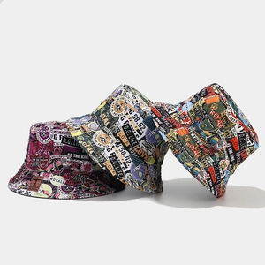 Bucket Hat Graffiti Print Reversible Foldable Sun Protection Streetwear Hip Hop Fisherman Cap For Men Women Casual