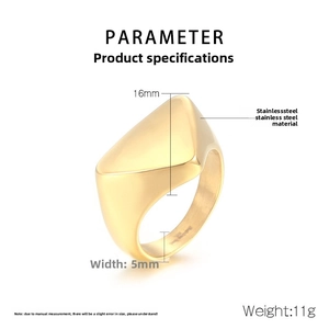 Detailed size chart of a golden triangular stainless steel ring with 16mm top height