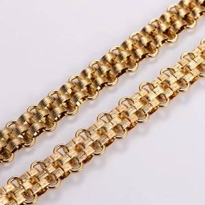 Vintage gold stainless steel braided chain necklace and bracelet with luxury texture