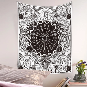 Detailed astrology wall tapestry with mystic eye and constellations in bedroom
