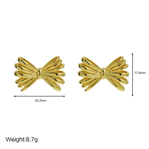 18k gold plated textured bow stud earrings for women width 25.2mm and height 17.9mm