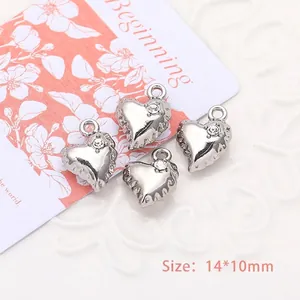 Polished silver heart pendant with crystal inlay for DIY jewelry making 14x10mm