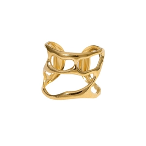 Irregular hollow gold stainless steel ring with minimalist organic flow design for women