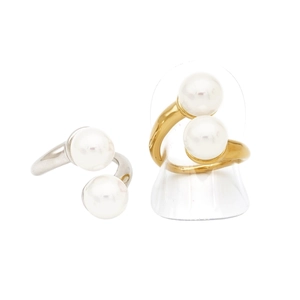 316 Stainless steel open rings in gold and silver finish with double white pearls
