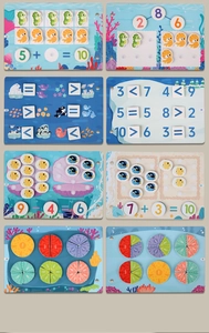 Macro shot of educational busy book cards featuring marine life for math learning