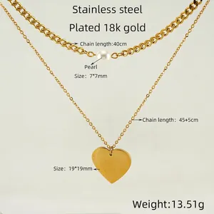 Details zur 18K vergoldeten Schichtkette mit Perle und Herzanhänger sowie Maßen