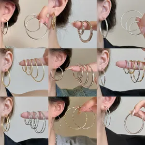 Minimalist Geometric Hoop Earrings For Women Alloy Round Twisted Design With Silver Earring Post