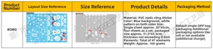 Size chart showing 30x43cm PVC Christmas snowman window decals with layout dimensions