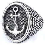 Detail view of vintage stainless steel anchor ring with distressed textured finish