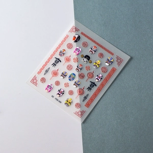 Stickers ongles 5D relief opéra chinois avec motifs traditionnels et symboles de chance